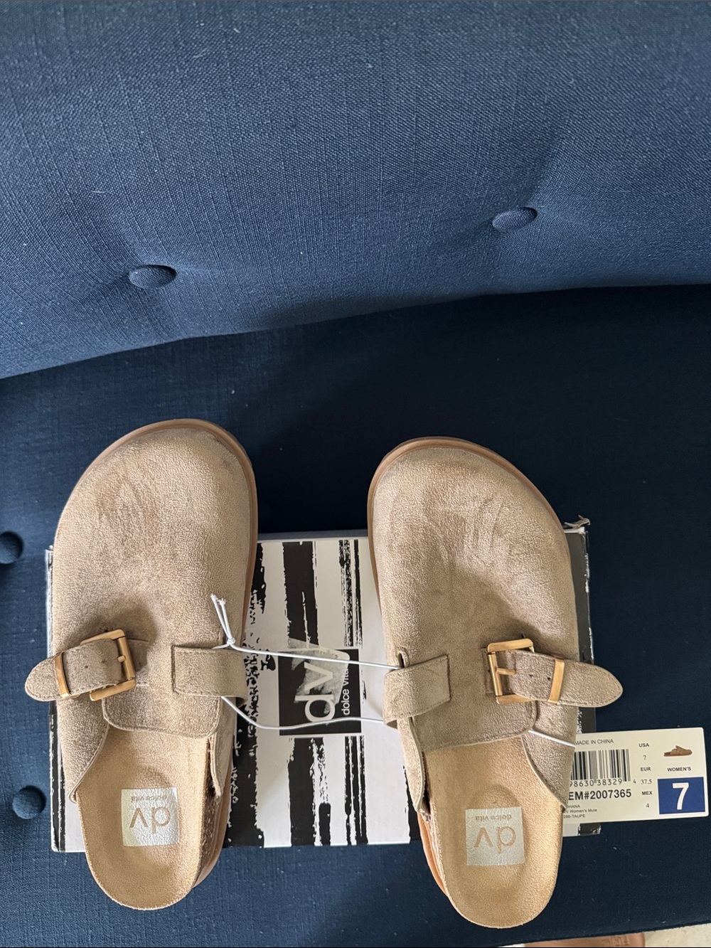 DV by Dolce Vita Tan Suede Buckle Clog Mules NWT in box